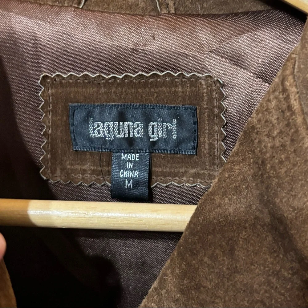 LAGUNA GIRL VINTAGE RETRO GENUINE SUEDE Brown Coat Lined Snap Closure Size M - Picture 2 of 12